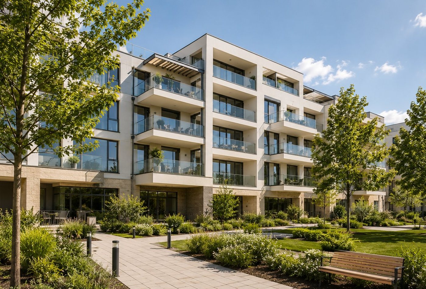 Immeuble collectif moderne concerné par un contrat de performance énergétique
