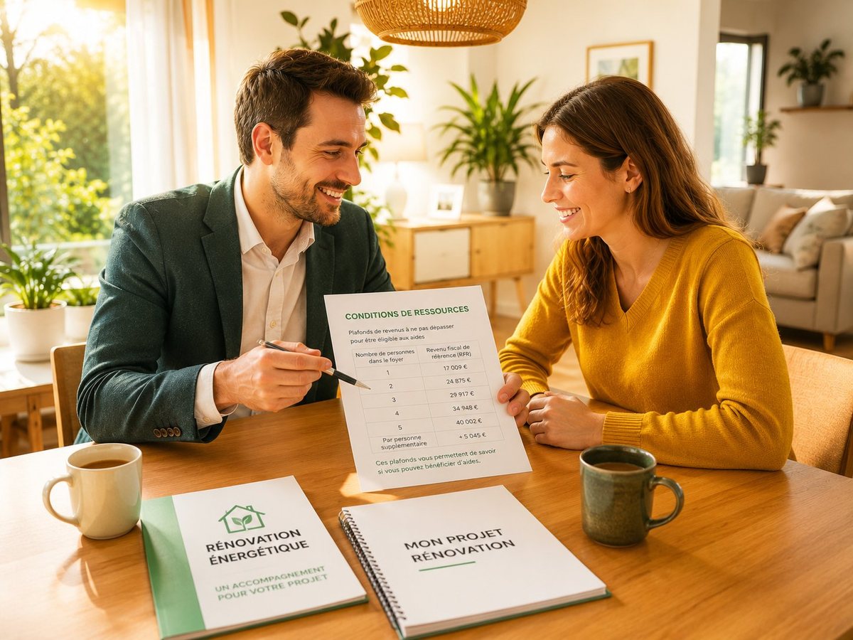 Conseiller présentant les conditions de ressources à un couple