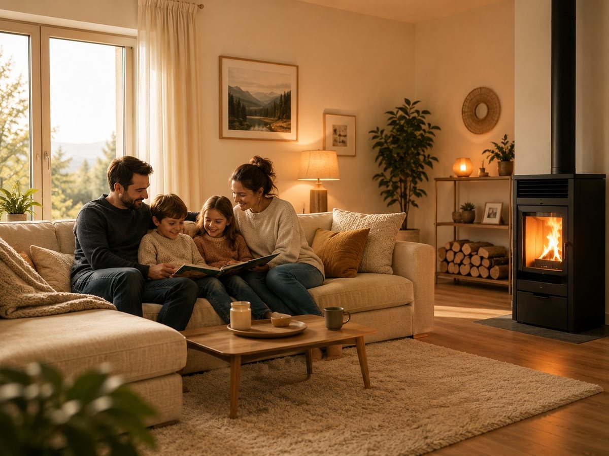 Famille au chaud dans un intérieur confortable