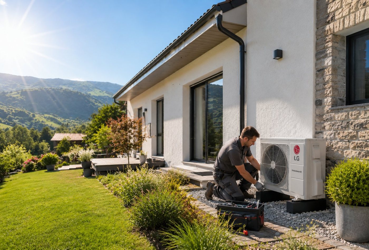 Pompe à chaleur installée sur une maison rénovée