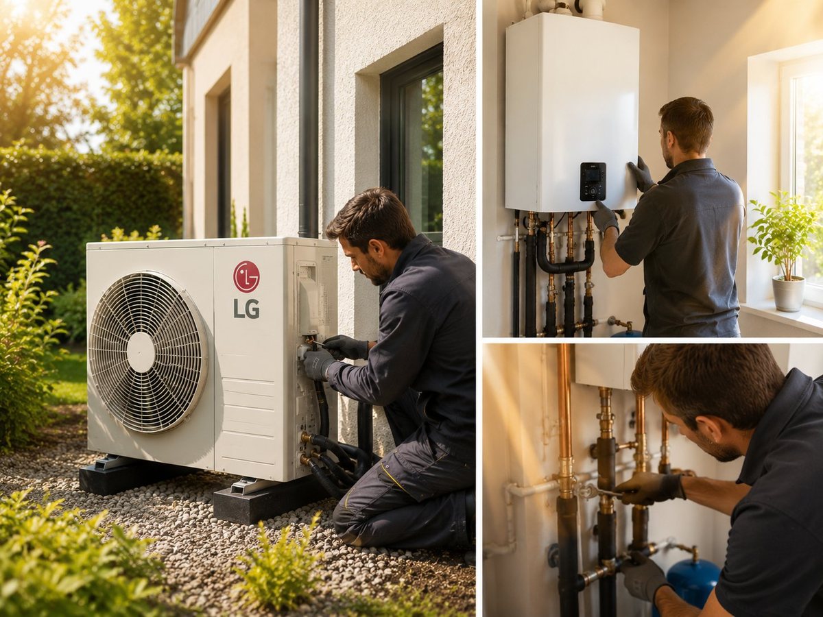 Installation d'une pompe à chaleur par un technicien