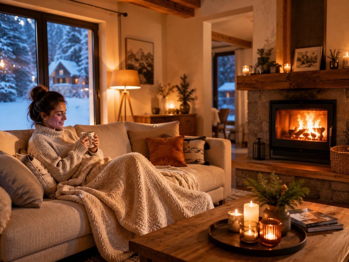 Intérieur chaleureux et confortable en hiver